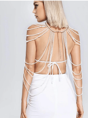 Picture of Bridal Beaded Necklace Multilayer Pearl Collar Queen Choker White Faux Pearl Body Chain For Women,Perfect For Weddings, Parties, Fashion Shows And Gifts - Off White