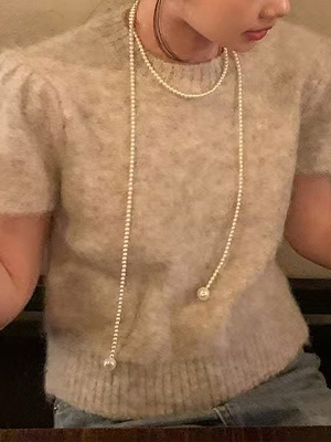 Picture of Stacking Vintage French Style Round Pearl Long Necklace, Versatile Luxury Minimalist Design Sweater Chain For Autumn/Winter Tenoor Special - Off White