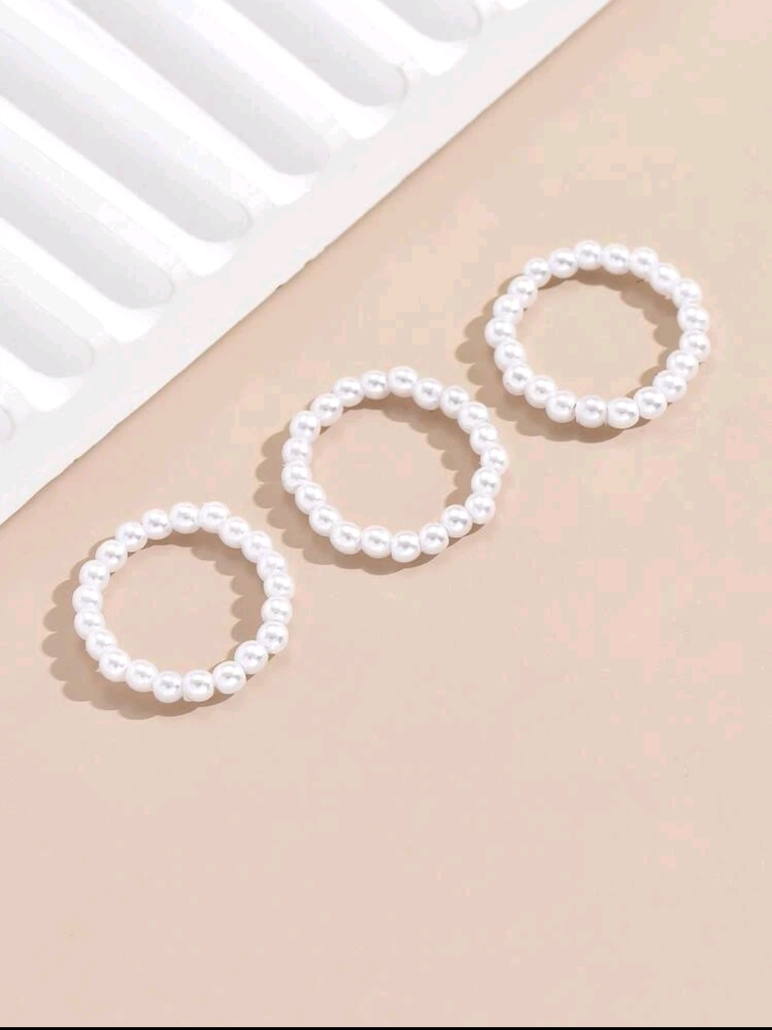 Picture of Faux Pearl Beaded Ring 3 Pcs - White