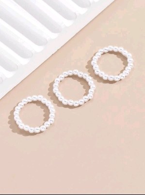Picture of Faux Pearl Beaded Ring 3 Pcs - White