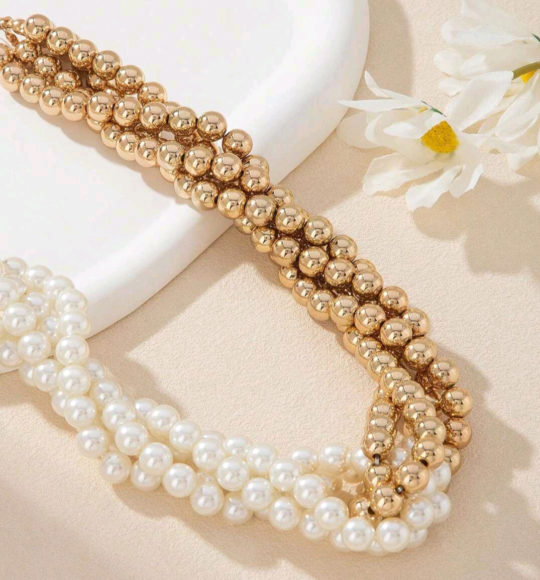 Picture of 1pc Vintage French Multi-Layer Beaded Choker Necklace, Suitable For Women's Daily Wear - Multicolor