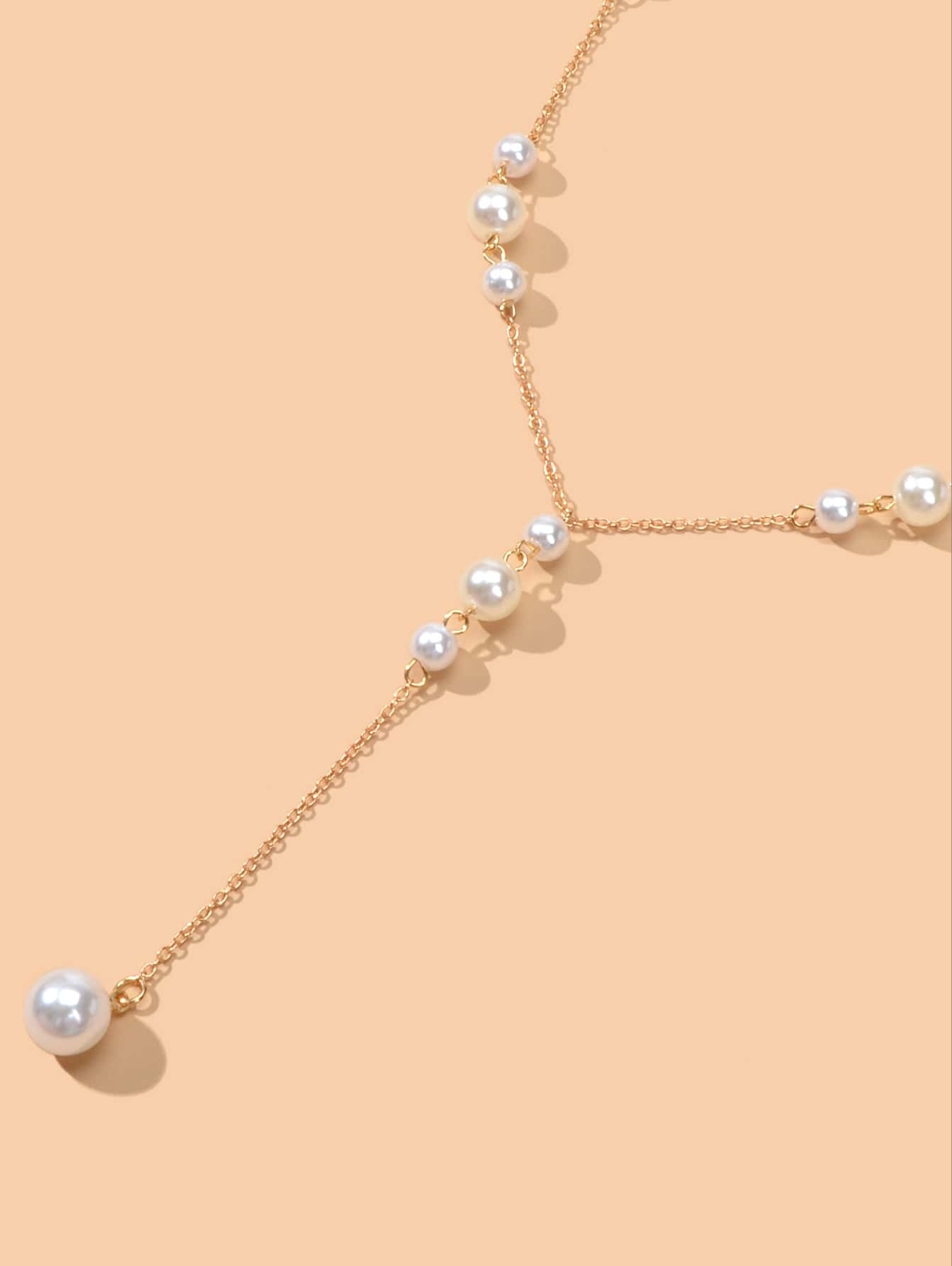 Picture of Faux Pearl Charm Y Lariat Necklace - Gold