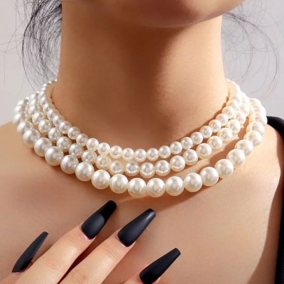 Picture of 3 Layer Pearl Necklace Off White - Multi