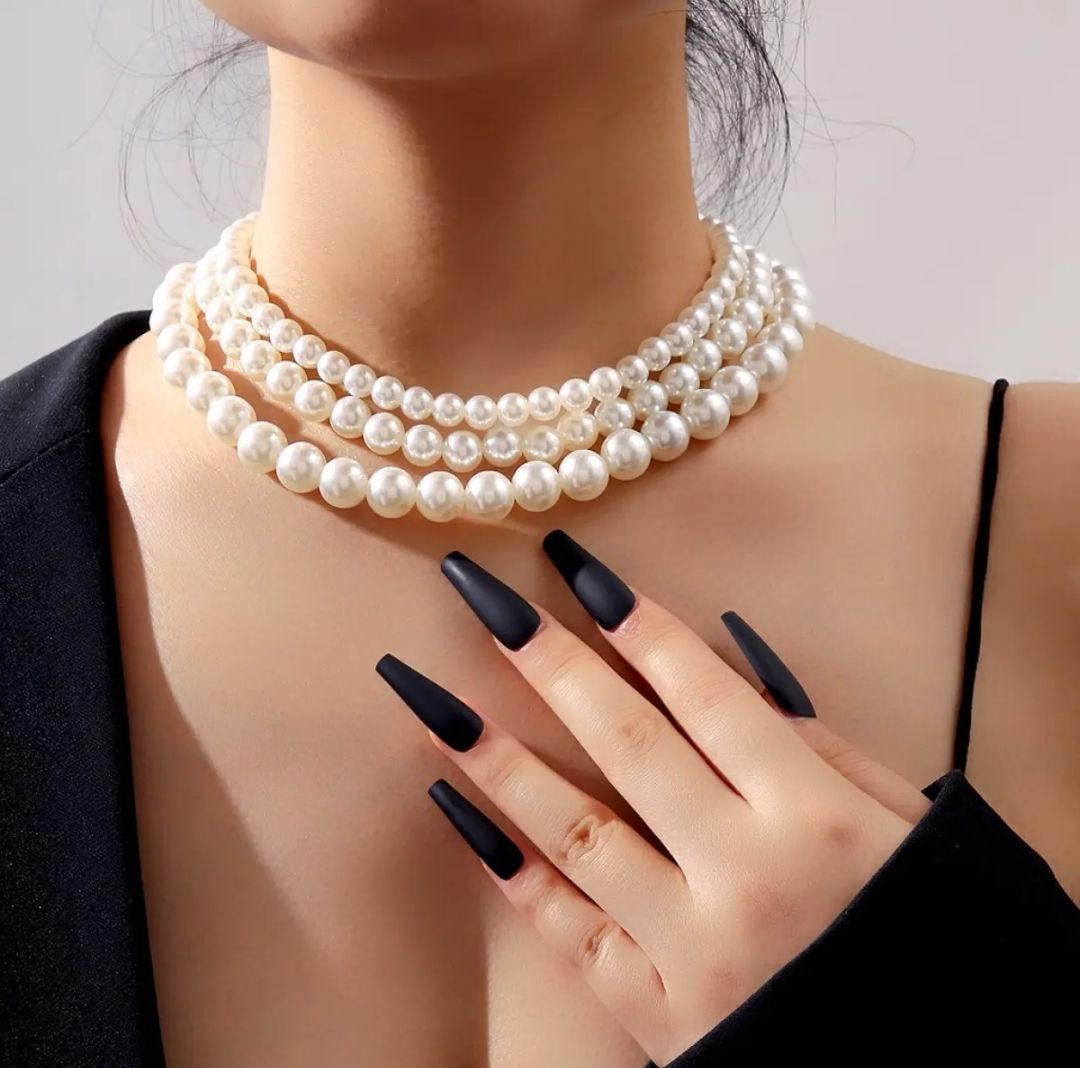 Picture of 3 Layer Pearl Necklace Off White - Multi