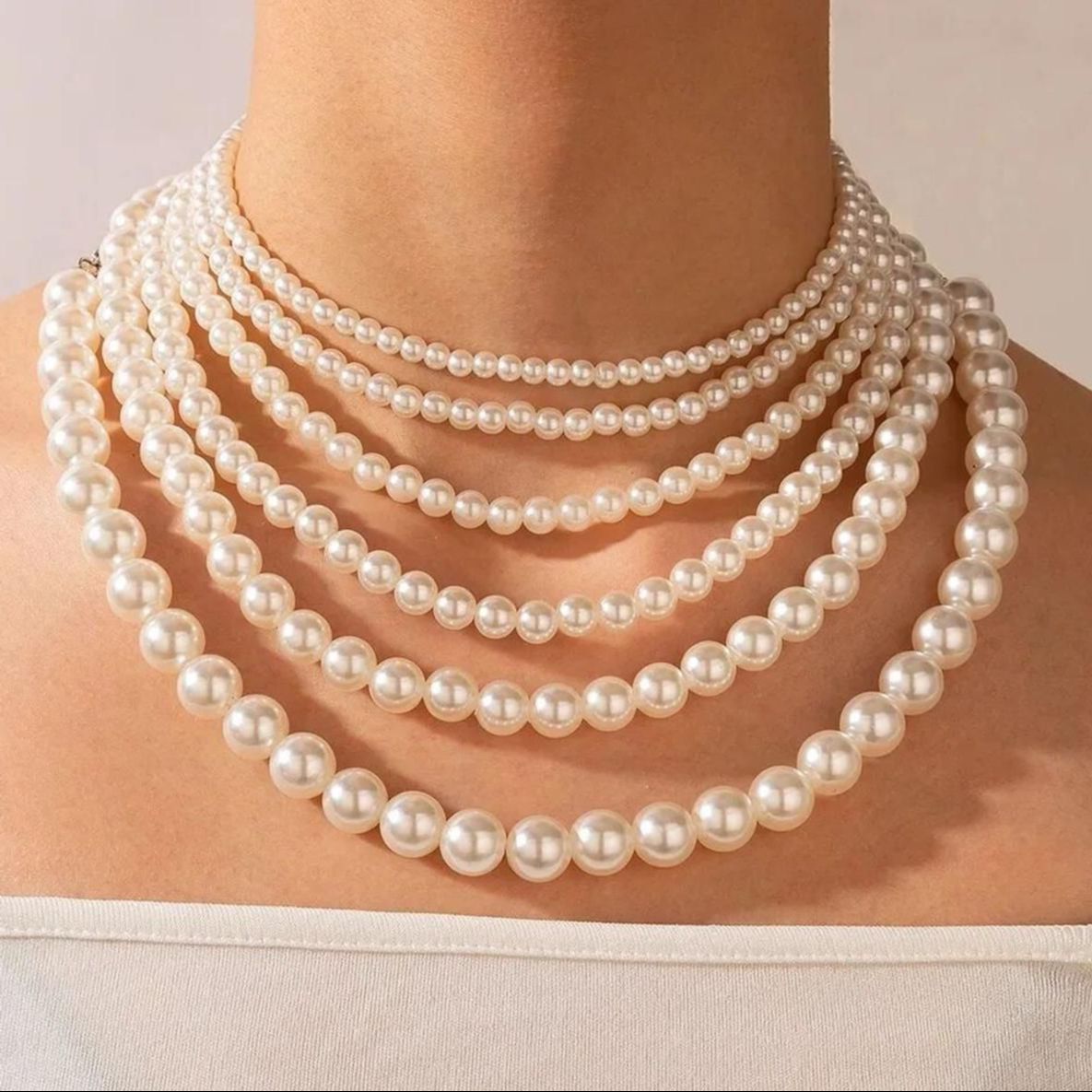Picture of 6 Layer Pearl Choker Necklace Women Dating Wedding Tavelling - Multi