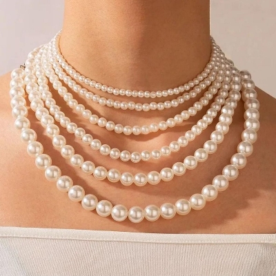 Picture of 6 Layer Pearl Choker Necklace Women Dating Wedding Tavelling - Multi