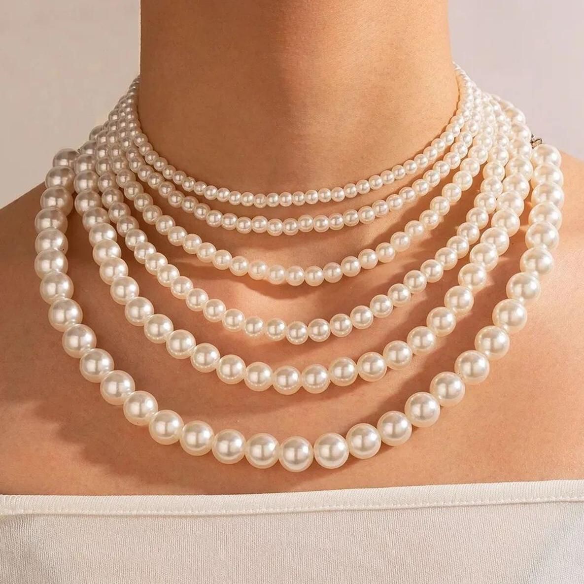 Picture of 6 Layer Pearl Choker Necklace Women Dating Wedding Tavelling - Multi