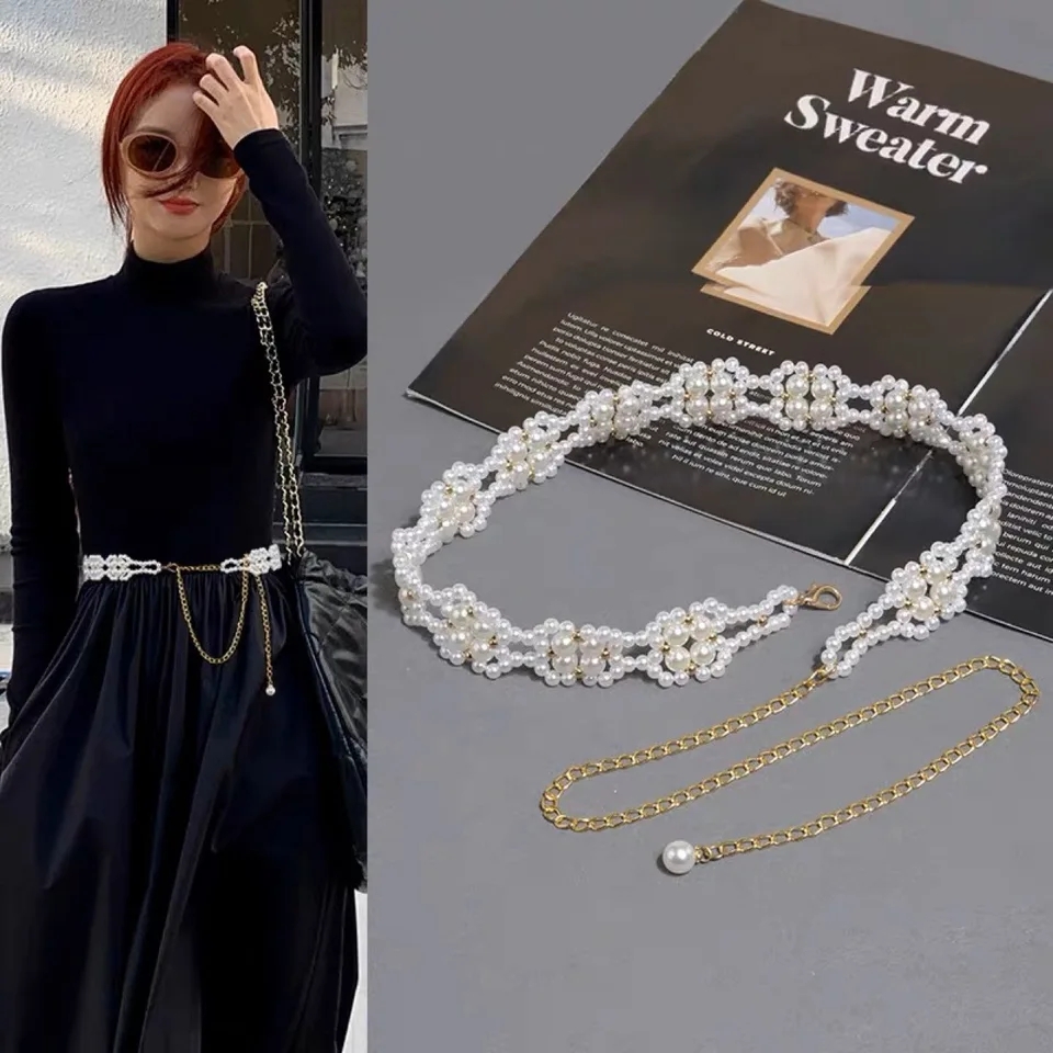 Picture of White Pearl Vintage Waist Chain Female Fashion Dress Accessories Versatile Elegant Waistband Senior Simple Casual Belt
For Girls And Women Tenoor Special - Multi