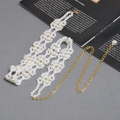 Picture of White Pearl Vintage Waist Chain Female Fashion Dress Accessories Versatile Elegant Waistband Senior Simple Casual Belt
For Girls And Women Tenoor Special - Multi