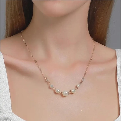 Picture of 7 Pearl Small to Large Chain Necklace Woman Dating Travelling Wedding 17 inch Necklace Tenoor Special - Multi