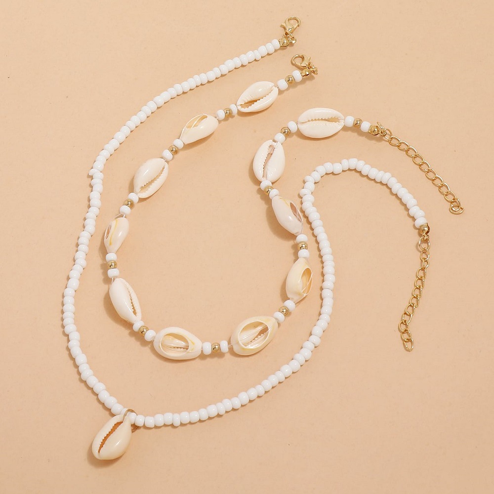 Picture of 2 pieces per set  Bohemia Pearl Beads Chain Shell Necklace with Adjustable Jewelry Accessory Tenoor Special Summer Natural Sea Shell Choker Necklace for Women and Girls - Multi