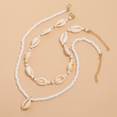 Picture of 2 pieces per set  Bohemia Pearl Beads Chain Shell Necklace with Adjustable Jewelry Accessory Tenoor Special Summer Natural Sea Shell Choker Necklace for Women and Girls - Multi