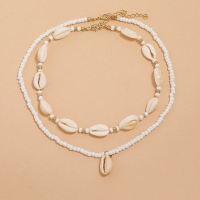 Picture of 2 pieces per set  Bohemia Pearl Beads Chain Shell Necklace with Adjustable Jewelry Accessory Tenoor Special Summer Natural Sea Shell Choker Necklace for Women and Girls - Multi