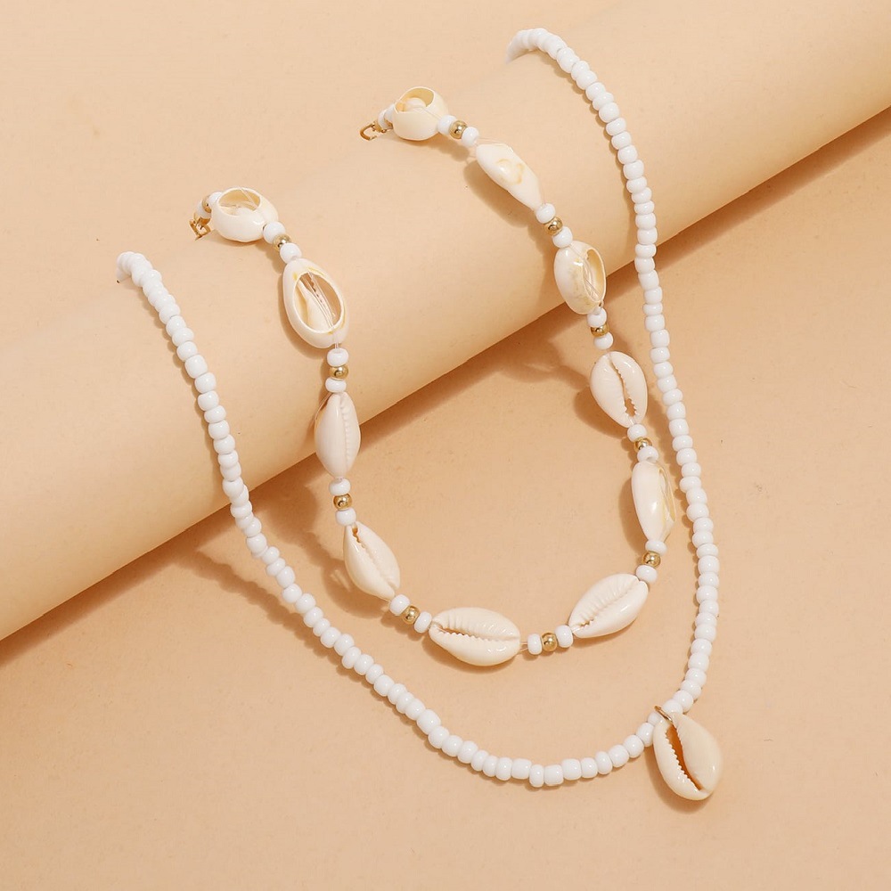 Picture of 2 pieces per set  Bohemia Pearl Beads Chain Shell Necklace with Adjustable Jewelry Accessory Tenoor Special Summer Natural Sea Shell Choker Necklace for Women and Girls - Multi