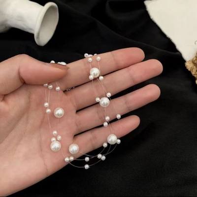 Picture of Fishline Transparent 3 Layer Pearl Necklace For Women Party Dress - Multi