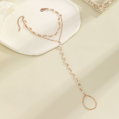 Picture of Multi Layer Pearl Finger Ring Bracelet for Women and Girls, Wedding, Dating, Travel, Party Accessory Tenoor Special - Multi