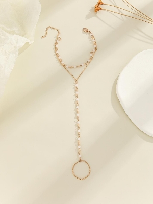 Picture of Multi Layer Pearl Finger Ring Bracelet for Women and Girls, Wedding, Dating, Travel, Party Accessory Tenoor Special - Multi