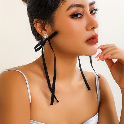 Picture of Korean Elegant Ribbon Bow Drop Earrings Fashion Charm Imitation Pearl Earrings Women's Romantic Wedding Party Jewelry Tenoor Special - Multi