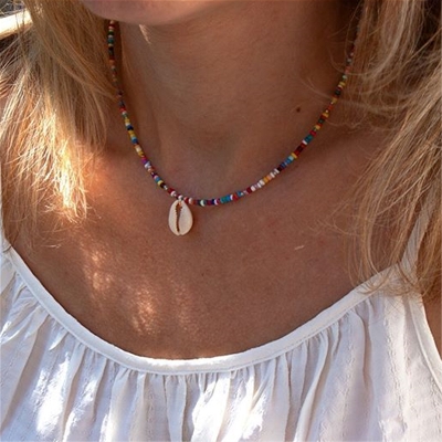 Picture of Pearl Multi Colour Beads Necklace Simple Necklace Kori/Cowrie Necklace For Girls And Women Wear At School College Office Wedding Party - Multi