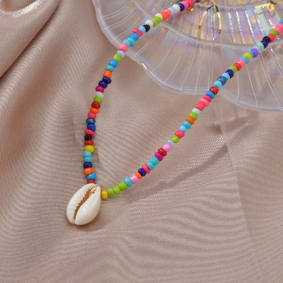 Picture of Pearl Multi Colour Beads Necklace Simple Necklace Kori/Cowrie Necklace For Girls And Women Wear At School College Office Wedding Party - Multi
