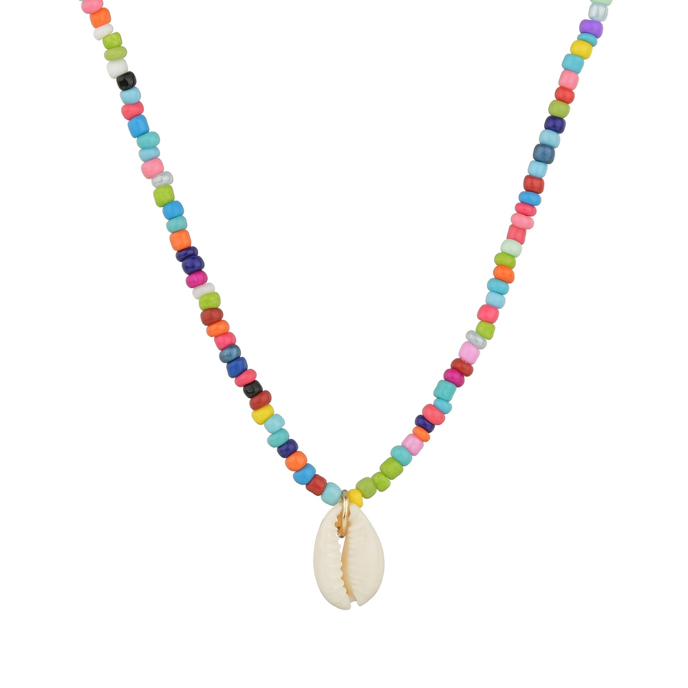 Picture of Pearl Multi Colour Beads Necklace Simple Necklace Kori/Cowrie Necklace For Girls And Women Wear At School College Office Wedding Party - Multi