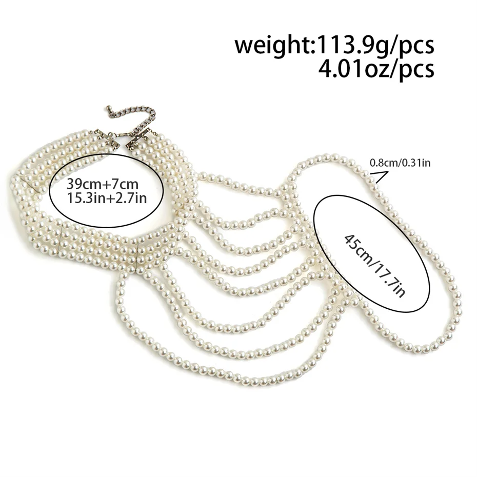 Picture of Lomgi Stund Pearl Tassel Shoulder Chain Necklace for Women Girls Elegant Rave Body Jewel - Multi