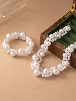 Picture of Elegant Pearl Necklace And Bracelet Set Suitable For Women To Wear On Wedding Season, Party, Mother's Day As Gift To Mom. - Multi