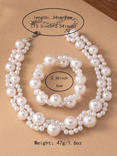 Picture of Elegant Pearl Necklace And Bracelet Set Suitable For Women To Wear On Wedding Season, Party, Mother's Day As Gift To Mom. - Multi