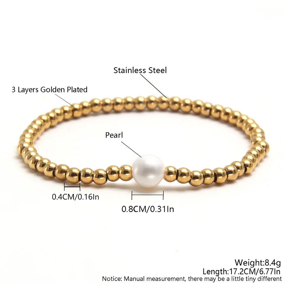 Picture of 5 PCS Elastic Rope Bracelet Pearl Round Beads Bracelets Golden Plated For Women Jewelry Banquet Party Gifts Tenoor Special - Multi