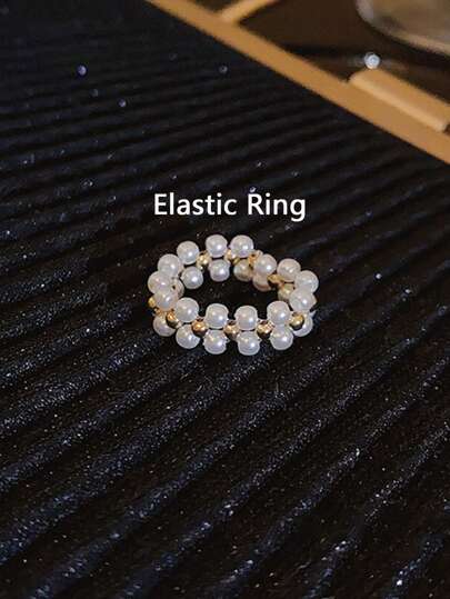 Picture of 1pc Simple Pearl Elastic Ring For Women, Light Luxury, Niche Retro, High-End Feeling, Index Finger Ring, Elegant, Net Red Ring Vintage Tenoor Special - Multi