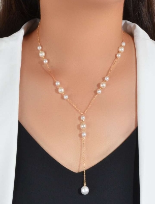 Picture of Faux Pearl Charm Y Lariat Necklace Tenoor Special - Multi