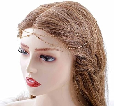 Picture of Pearl Multi layer Head Chain Gypsy Hair Chain Festival Wedding Jewelry Headpieces Hair Acessories Tikli for Women and Girls (Gold) Tenoor Special - Multi