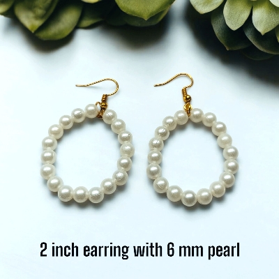 Picture of 2 inch Round 6mm Pearl Earrings For Women Fashion Party Drop Earrings Tenoor Special - Multi