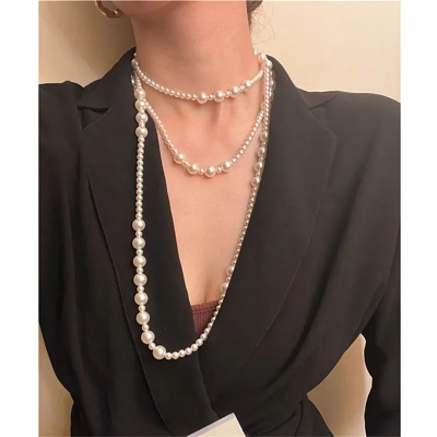 Picture of Pearl Long Necklace For Girls And Women Wearing at Party Dating Wedding Travelling Occasions Tenoor Special - Multi