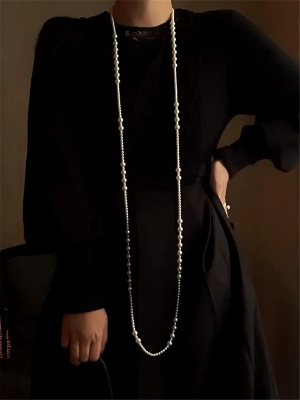 Picture of Pearl Long Necklace For Girls And Women Wearing at Party Dating Wedding Travelling Occasions Tenoor Special - Multi