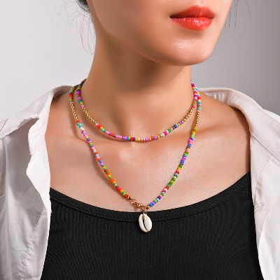 Picture of Multicolor Long Pearl Necklace With a Cowrie New Trendy Simple Classic Necklace For Girls And Women wear At School College Office Party - Multi