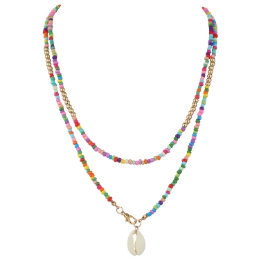 Picture of Multicolor Long Pearl Necklace With a Cowrie New Trendy Simple Classic Necklace For Girls And Women wear At School College Office Party - Multi