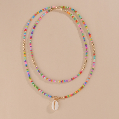 Picture of Multicolor Long Pearl Necklace With a Cowrie New Trendy Simple Classic Necklace For Girls And Women wear At School College Office Party - Multi