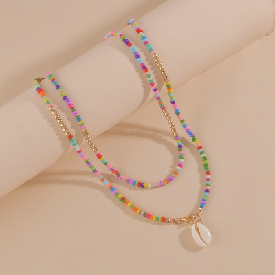 Picture of Multicolor Long Pearl Necklace With a Cowrie New Trendy Simple Classic Necklace For Girls And Women wear At School College Office Party - Multi