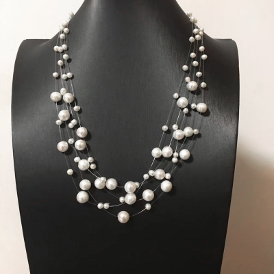 Picture of 5 Layer Transparent String Pearl Necklace Multi Layers For Women Fashion Jewerly Wedding Party Night Dress Tenoor Special - Multi