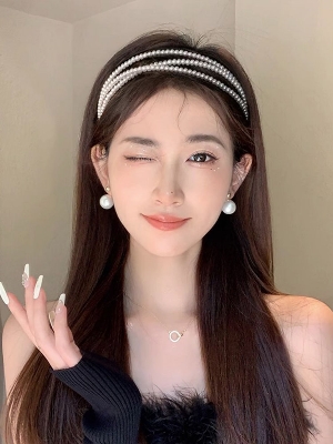 Picture of 3 Layer Pearl Hair Band Women's Super Immortal French Romantic New Wash Face High Head Press Hair Clip Headwear - Multi
