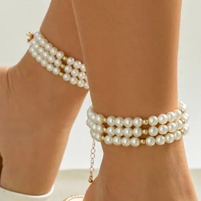 Picture of (1 Pair) Three Layer Pearl Leg Anklet Payel Jewelry Ladies Fashion Tenoor - Multi