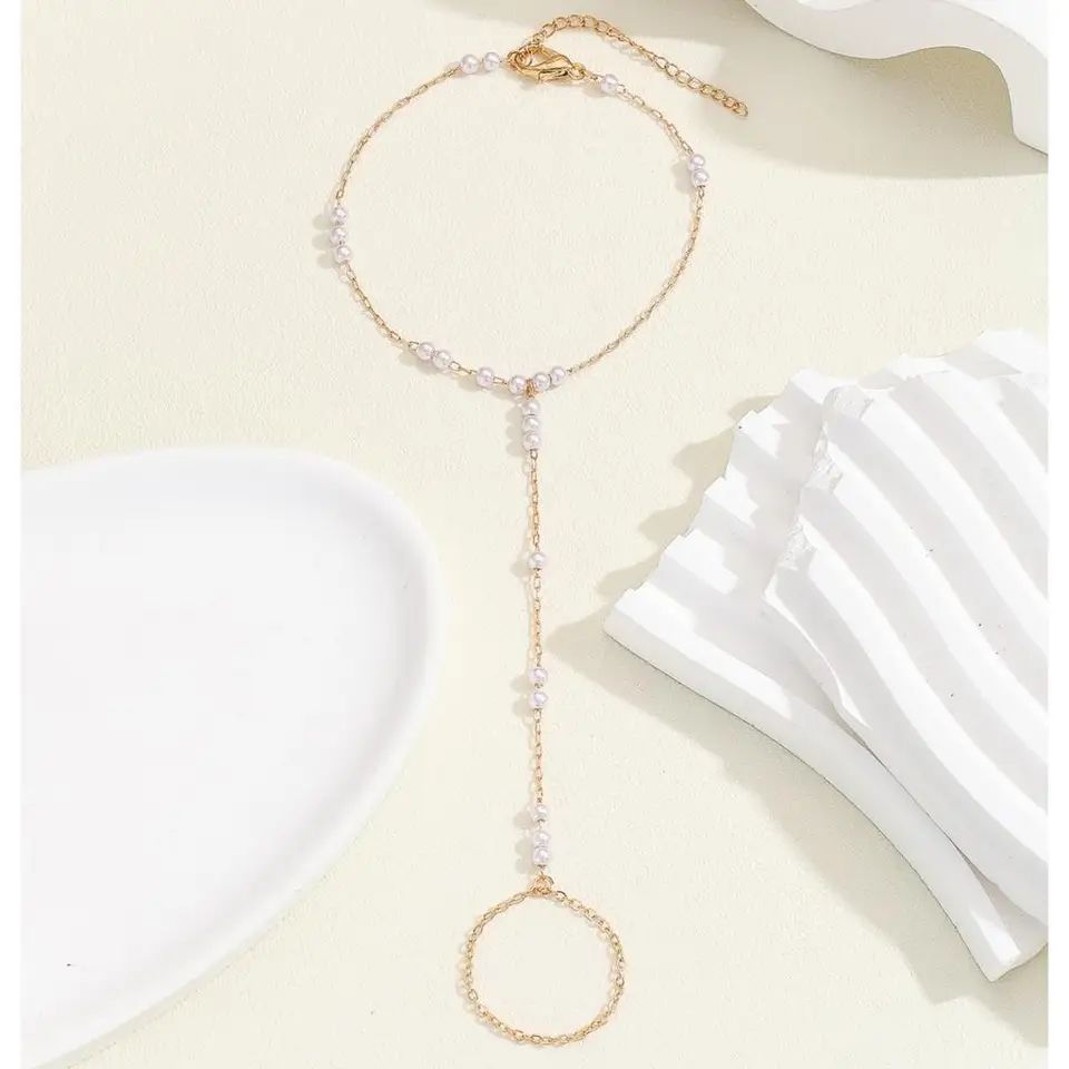 Picture of Pearl Finger Ring Bracelet for Women - Elegant for Weddings and Parties Tenoor Special - Multi