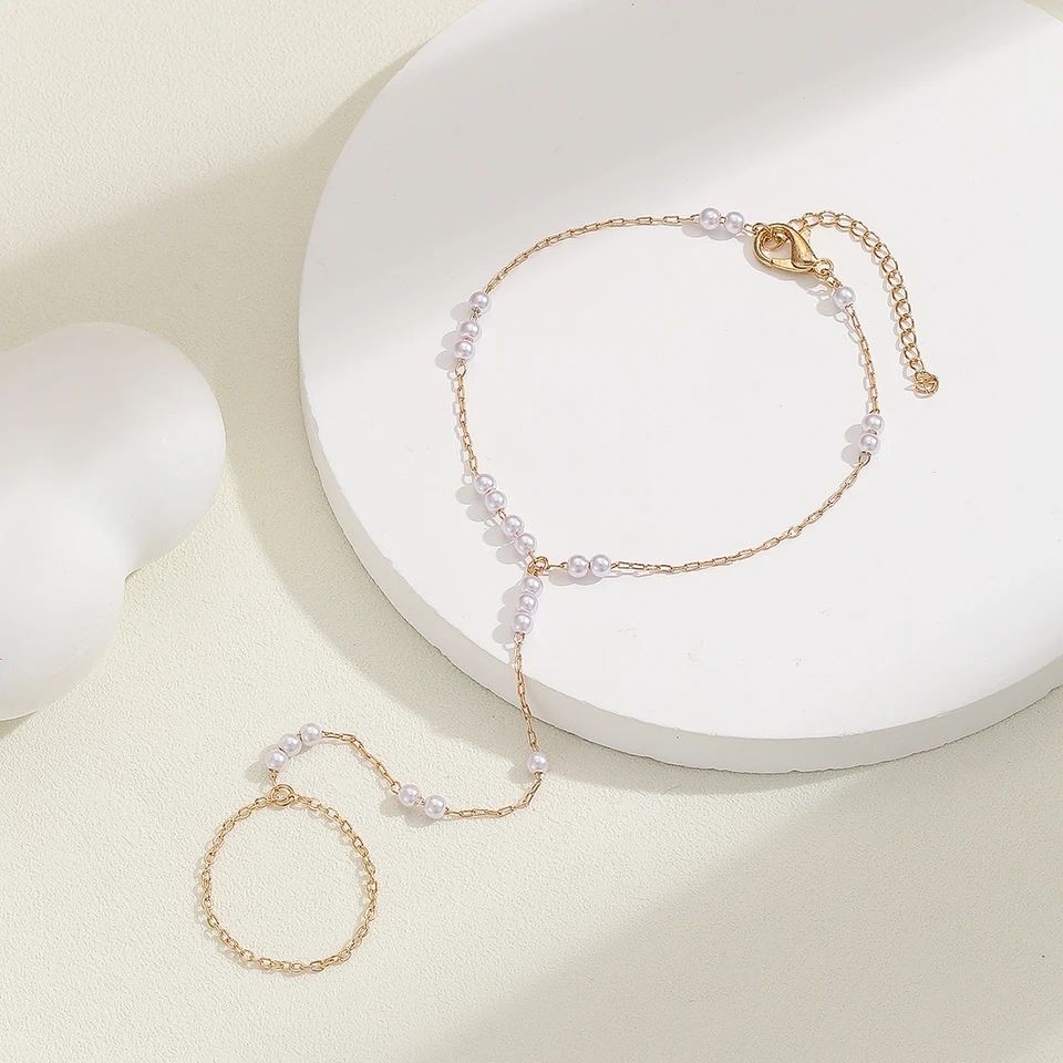 Picture of Pearl Finger Ring Bracelet for Women - Elegant for Weddings and Parties Tenoor Special - Multi