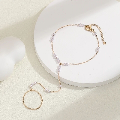 Picture of Pearl Finger Ring Bracelet for Women - Elegant for Weddings and Parties Tenoor Special - Multi