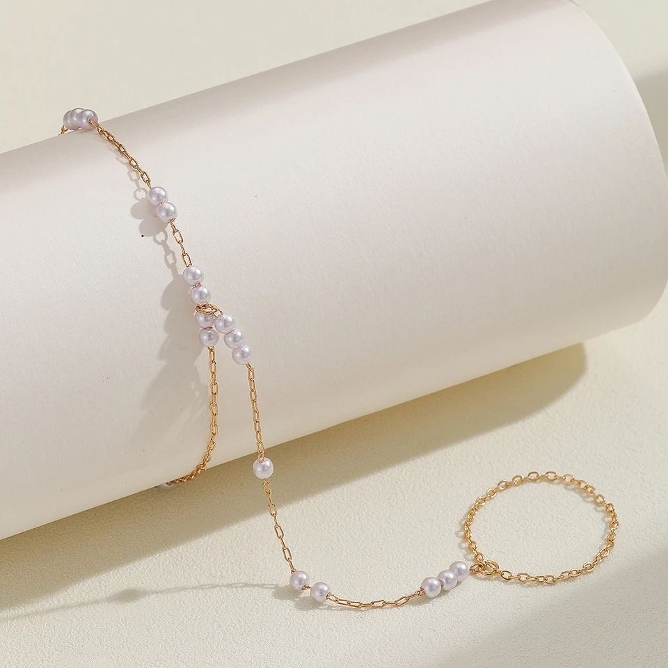 Picture of Pearl Finger Ring Bracelet for Women - Elegant for Weddings and Parties Tenoor Special - Multi