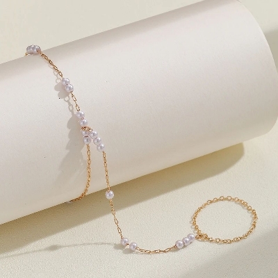 Picture of Pearl Finger Ring Bracelet for Women - Elegant for Weddings and Parties Tenoor Special - Multi