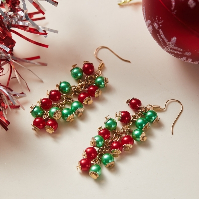 Picture of Jingle Bells Pearl Mini Beads Color Earrings for Fashion Lady Drop Earrings Women Wedding Tenoor Special - Multi