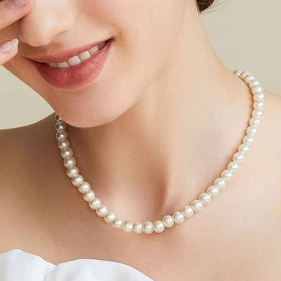 Picture of 6 mm Off Whilte 18 inch  Simple Mala Garland Women Fashion - Multi