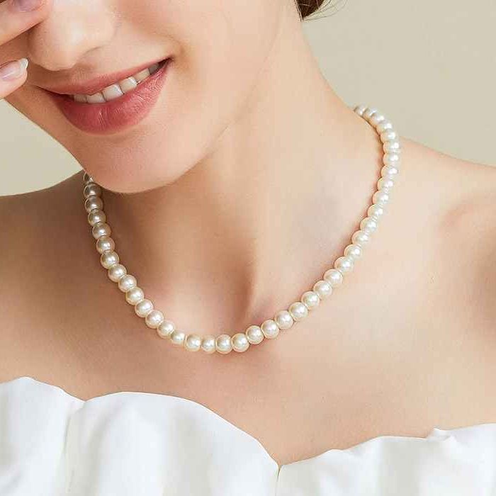 Picture of 6 mm Off Whilte 18 inch  Simple Mala Garland Women Fashion - Multi